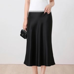Black silk midi skirt